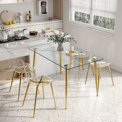 Dining Table and Chairs, 51 Inch, Gold Plated Legs, Tempered Glass Table Top and Dining Chairs, Glass Dinings Tables Set