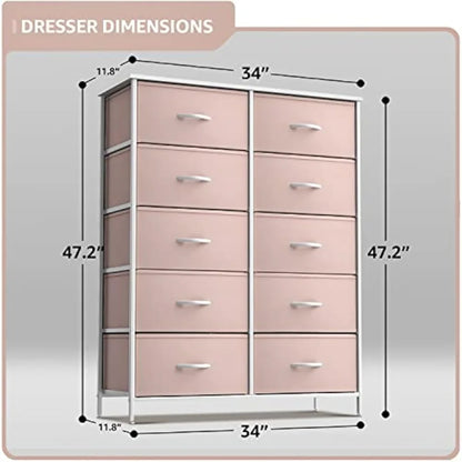 Sorbus Kids Dresser with 10 Drawers - Storage Unit Organizer  Kids Room, Nursery, & Closet (Pink, 34 x 12 x 47-10 Drawer)