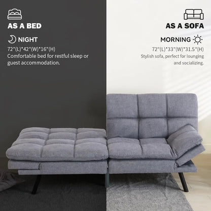 Convertible Futon Sofa Bed/Couch, Memory Foam Splitback Sofa,Small Euro Lounger Sofa for Compact Living Spaces,Office Grey