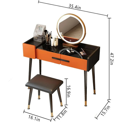 Dressing table with mirror and lamp, 3 lighting modes bedroom dresser set with 3 drawers for ladies / girls grey