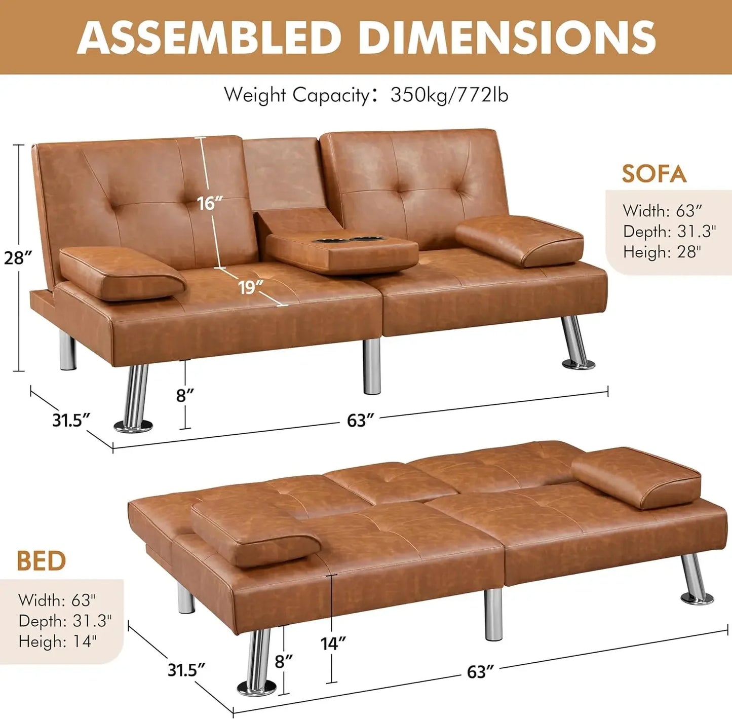 Sofa Bed Adjustmentsofa Double-sided Doublesofa Folding Sofa Bed Guestbed,cupholder,Bed Modern Artificial Leather Lounge Chair