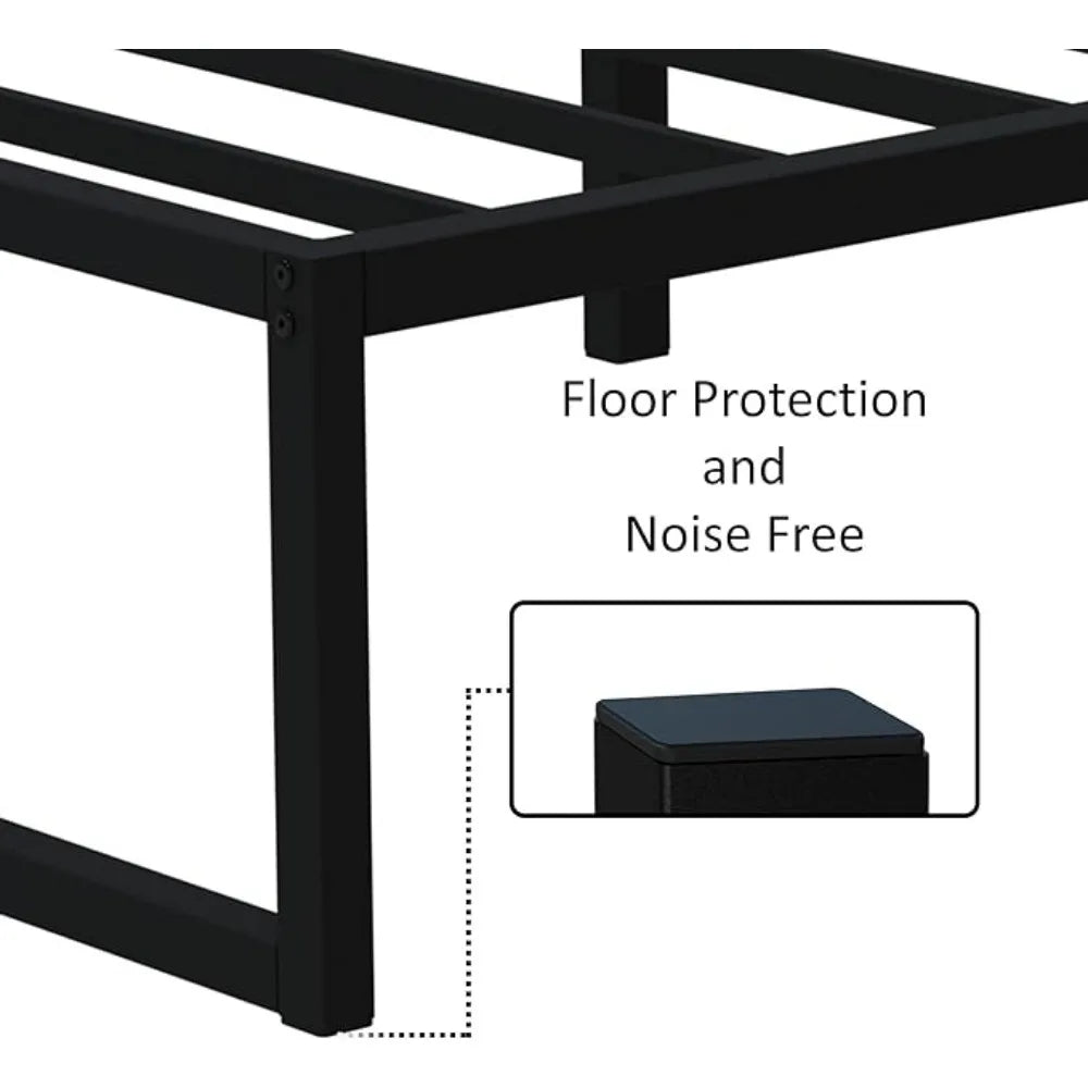 Marcos de cama de 14 pulgadas para dos personas, plataforma de metal resistente para cama de tamaño doble, no necesita somier, silencioso, fácil montaje, color negro