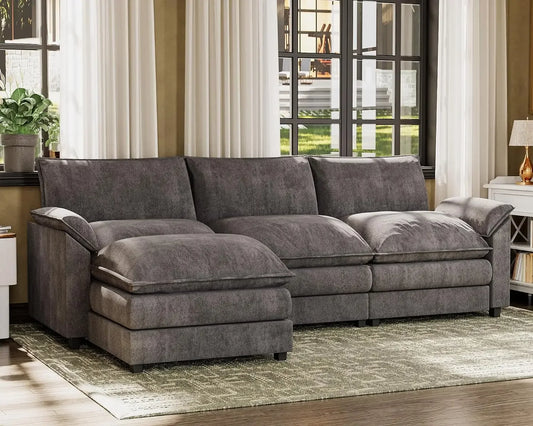 119” Modular Oversized Sectional Sofa,Modern Wide Arm L-Shaped Couch,Deep Seat & Reversible Ottoman,Sleeper Sofa Chenille Fabric