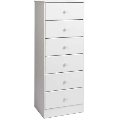 Astrid Tall White Dresser: 16"D x 20"W x 52"H, 6-Drawer Chest for Bedroom by Prepac - Perfect Chest of Drawers for Ample