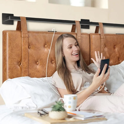 Tête de lit king size avec USB, tête de lit en cuir PU uniquement, têtes de lit suspendues marron