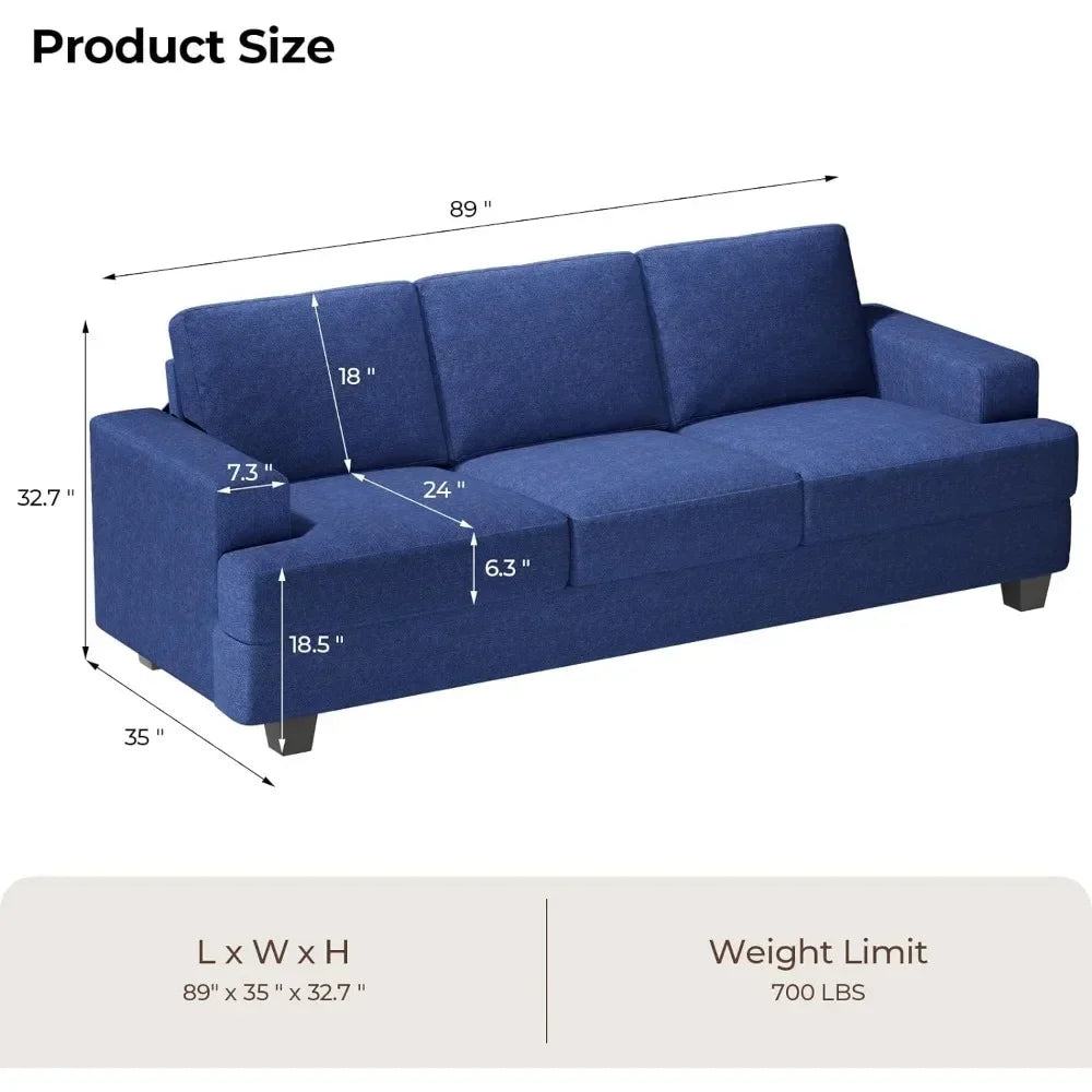 89 Inch Sofa, 3 Seater Sofa for Living Room, Modern Couchs and Sofas, Comfy Armrests and Seats and Backrests,Green