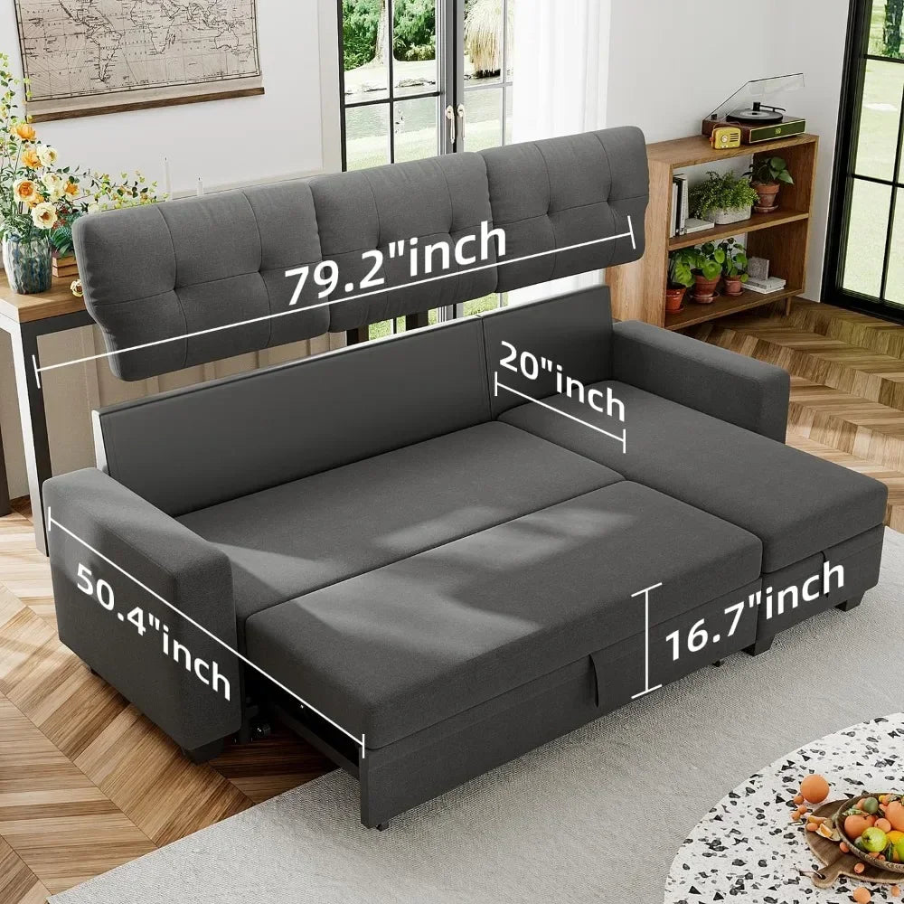 Sofá cama reversible convertible, sofá cama extraíble con chaise longue de almacenamiento, muebles de tela de lino para sala de estar, apartamento