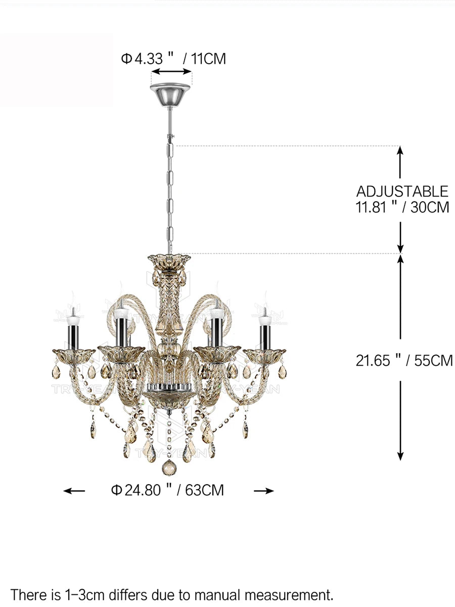 Lustre en cristal transparent cognac TRY-YEAN à 6 bras en verre pour salon, chambre à coucher, salle à manger, lampe suspendue pour hall d'entrée