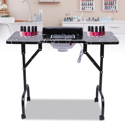 Portable Nail Table for Technicians w/ Folding Function Manicure Desk for Both Salon and Home w/ Dust Collector Fan