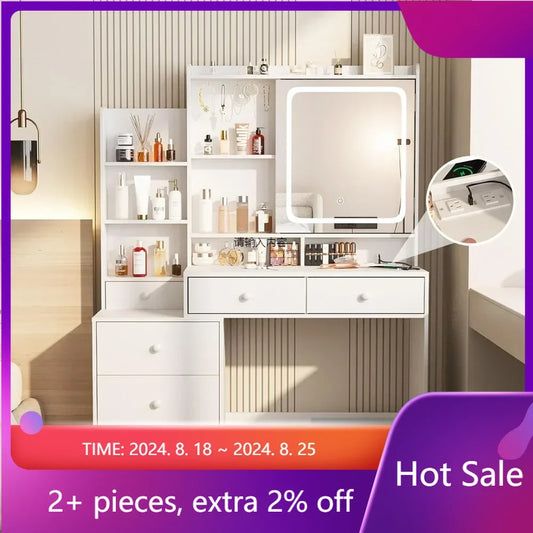 Meuble de maquillage avec miroir Bureau de maquillage avec miroir éclairé par LED en 3 couleurs Blanc pour chambre à coucher Coiffeuse à air