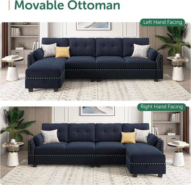 Reversible Sectional Sofa L-Shape Sofa Convertible Couch 4-Seater Sofas Sectional， Sofa Set Living Room Furniture