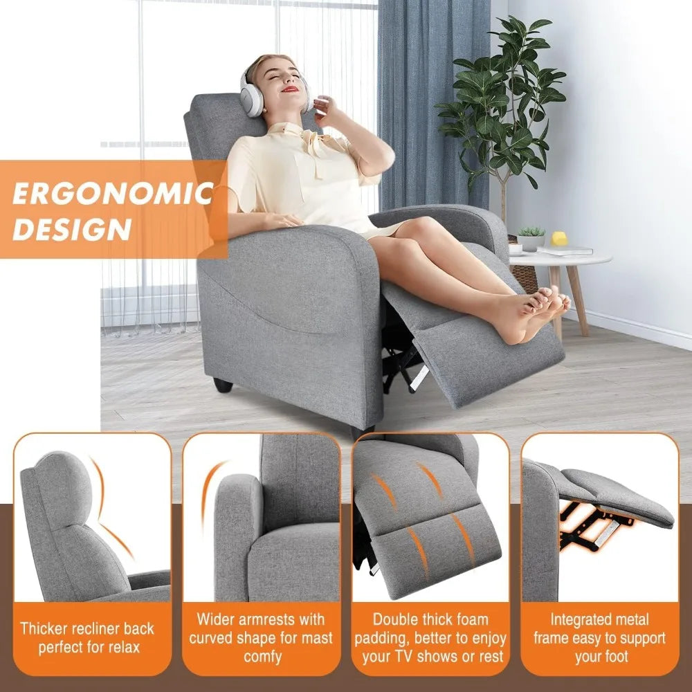 Living room chair, massage fabric, waist support, adjustable modern recliner, living room upholstered seat back