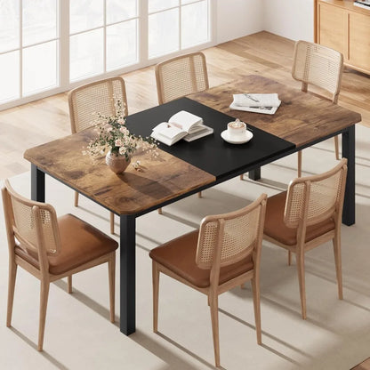 Table de cuisine en bois de 78,7 pouces de long, table à manger rectangulaire industrielle pour 6 à 8 personnes, adaptée pour un dîner ou une réunion