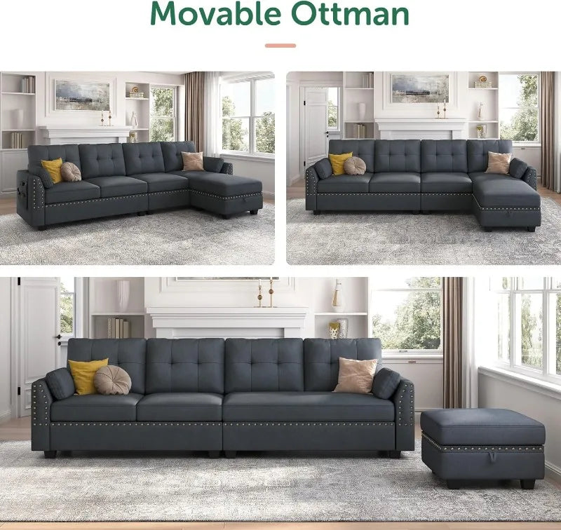 Reversible Sectional Sofa L-Shape Sofa Convertible Couch 4-Seater Sofas Sectional， Sofa Set Living Room Furniture