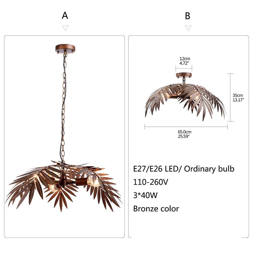 Lámpara colgante moderna de estilo bohemio con forma de hoja de coco, estilo loft, E27, creativa, para sala de estar, dormitorio, restaurante, apartamento, vestíbulo, hotel