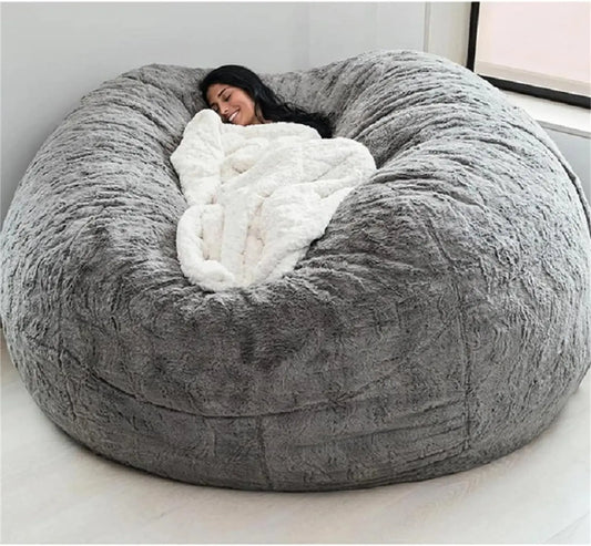 Housse de pouf géant en fourrure pour enfants et adultes, meubles de salon, grand pouf rond doux et moelleux en fausse fourrure, housse de canapé-lit paresseux