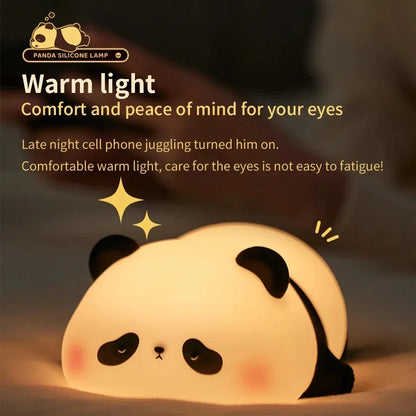 Luces de noche con sensor táctil, linda lámpara de silicona con forma de panda, lámpara LED recargable con atenuación, decoración para mesita de noche, luz de noche para niños, regalo de cumpleaños