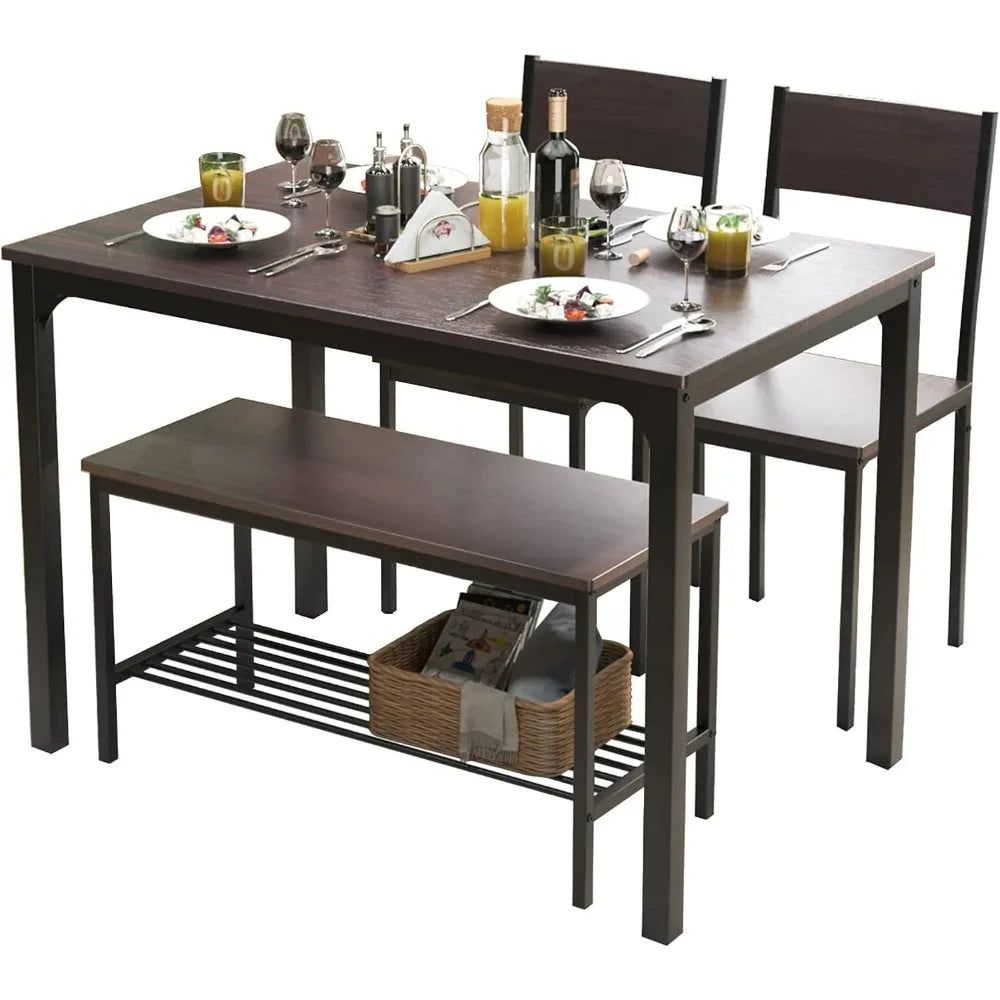 Dining Table Set for 4,  Kitchen Table Set with Chairs and Bench, 4 Piece Dining Room Table Set for Small Space,  Restaurant