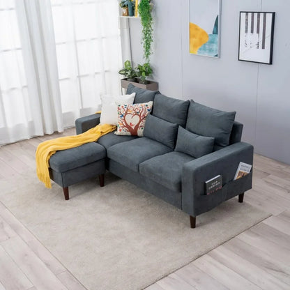 Convertible Sectional Sofa, 3 Seater with Ottoman Footstool, 3 Seater L Shape Sofas Set, Fabric Corner Sofa