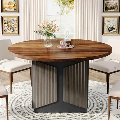 Round Dining Table for 4-6 People, 47-Inch Wood Farmhouse Circle Kitchen Table, Round Dinner Table for Dining Room, Kitchen