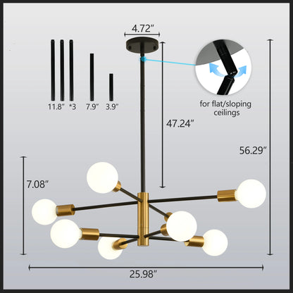 Modern Nordic Sputnik Black Chandeliers LED Lamp 8/10/12Light Home Lighting Indoor Fixtures Pendant Ceiling Not Included Bulbs