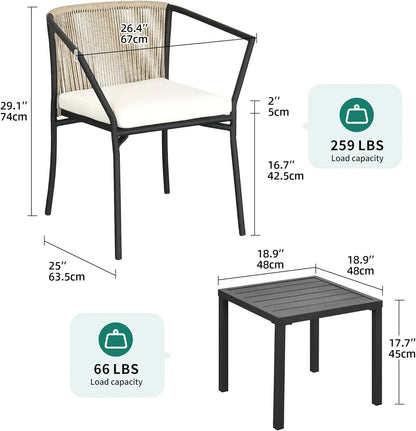 Wicker 3-Piece Outdoor Bistro Set, All-Weather Patio Conversation Set with Stackable Chairs & Table,  Sectional Furniture Set