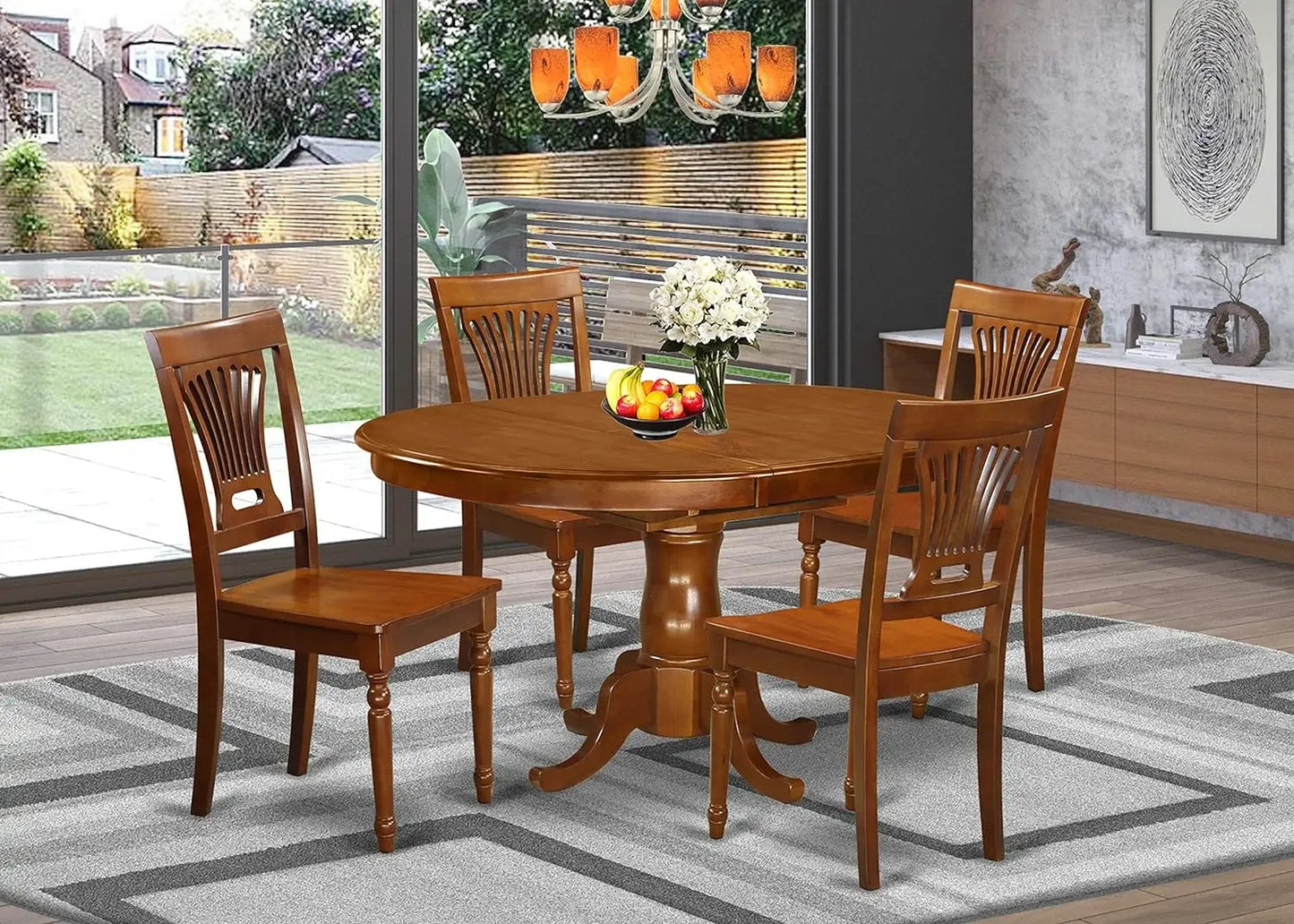 Dining Room Furniture Set 7 Piece Consist of an Oval Kitchen Table with Butterfly Leaf and 6 Linen Fabric Upholstered Chairs