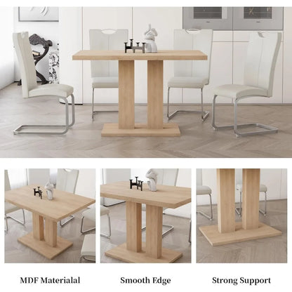 Modern 46 inch kitchen dining table 5-piece set (dining table+4 white chairs)28.3 x 46 x 29.9 inches