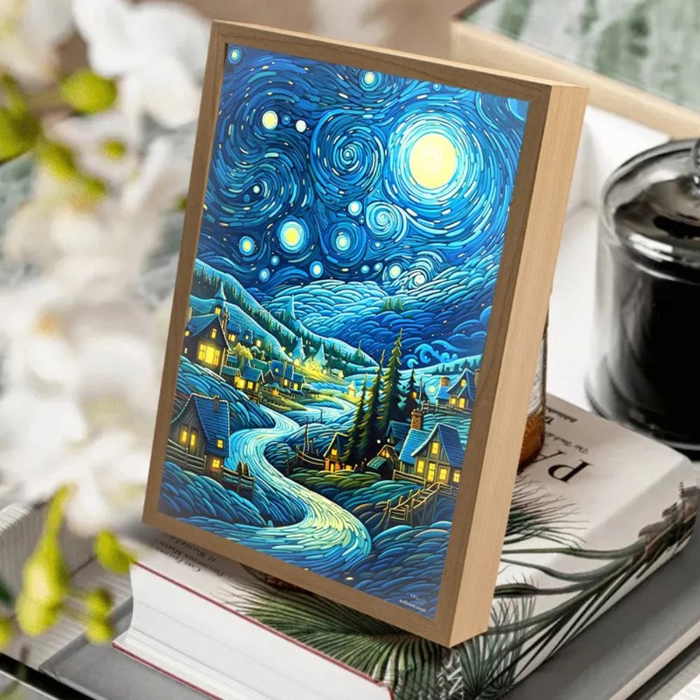 Pintura de luz LED de anime de arte de Van Gogh, decoración de habitación, luz de estado de ánimo de carga inalámbrica, lámpara USB para decoración de pared, luz de noche, regalo para el hogar