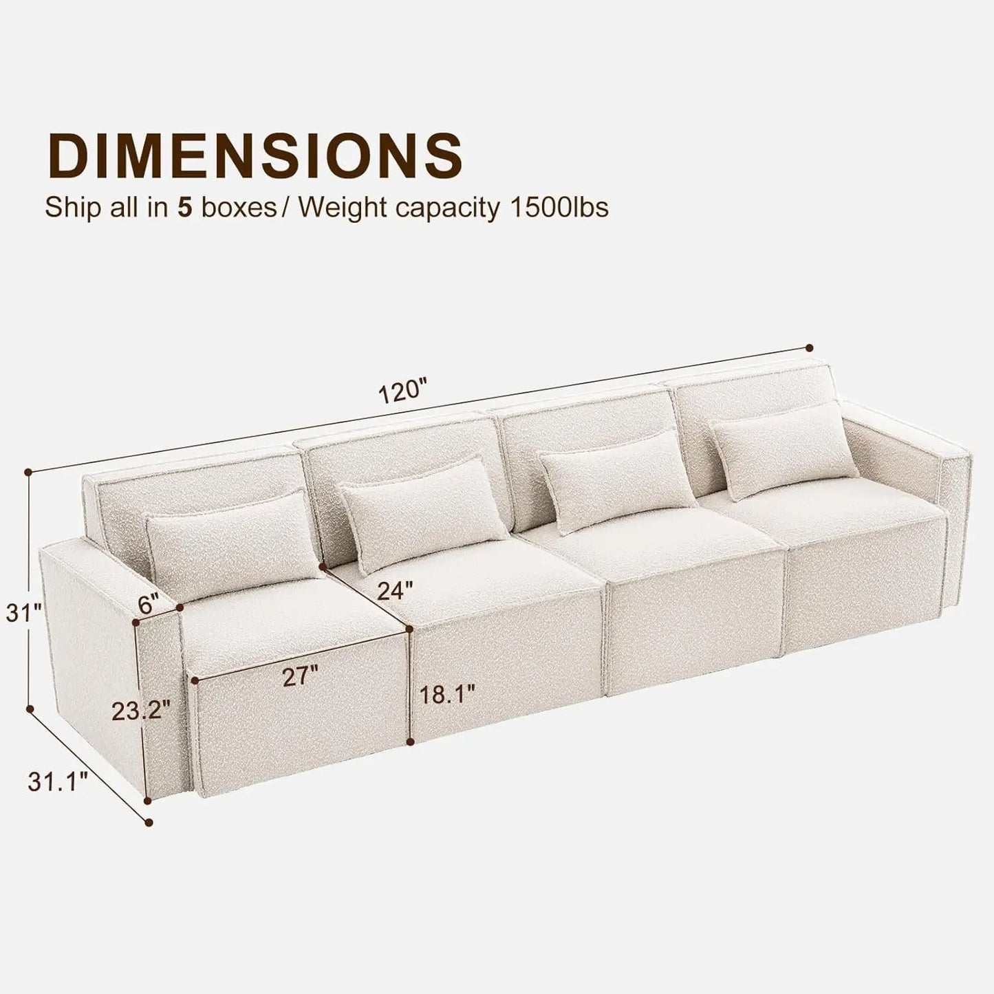 Convertible Modern Boucle Sofa,High Supportive & Soft Sponges Comfy Sectional Sleeper Sofa for Living Room