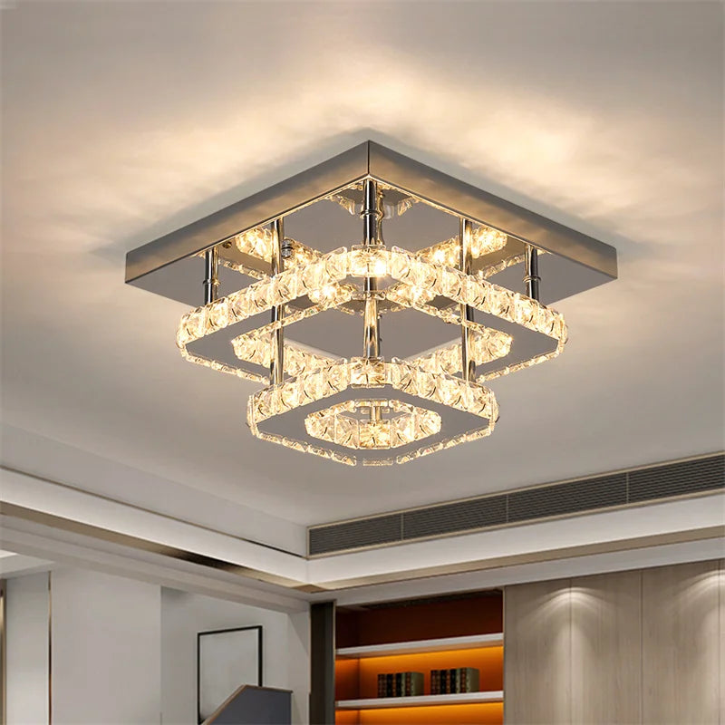 Lustre de plafond en cristal K9, luminaire suspendu pour couloir d'intérieur, éclairage de vestiaire, luminaire de plafond décoratif à LED pour allée