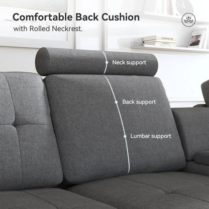 Sofa, Convertible Modular L-shaped Sofa with Cup Holder, 4-seater Sofa with Double-sided Chaise Longue, Light Grey Sofa