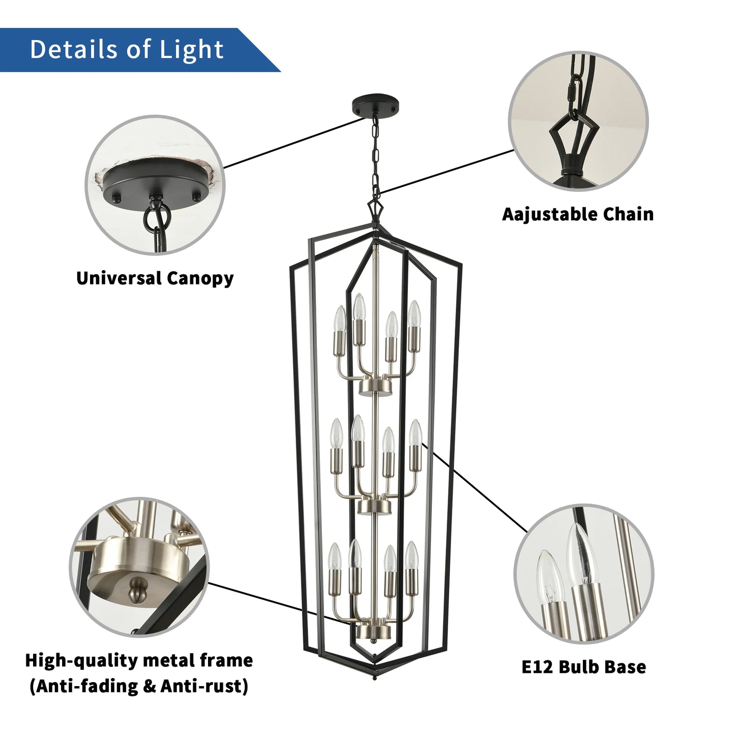 12-light luxury Lantern Tiered Chandeliers Classic American Style Pendant Lighting Ceiling Hanging Light Fixtures Indoor