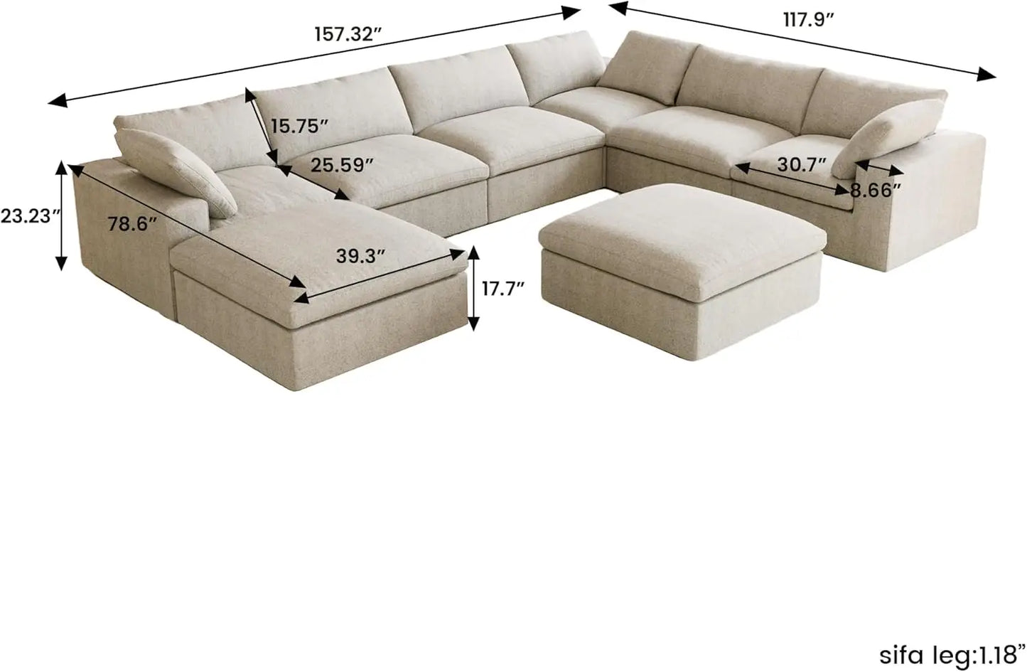 Oversized Modular Sectional Sofa,Down Filled Comfort  sofa Couch for Living Room,Minimalist Wide Deep Seat,Sofa Cover Washable