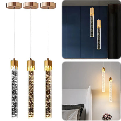 Gold Finish Ceiling Hanging Light 3 Color Dimmable Crystal LED Kitchen Island Light Adjustable Height for Dining Room Over Table