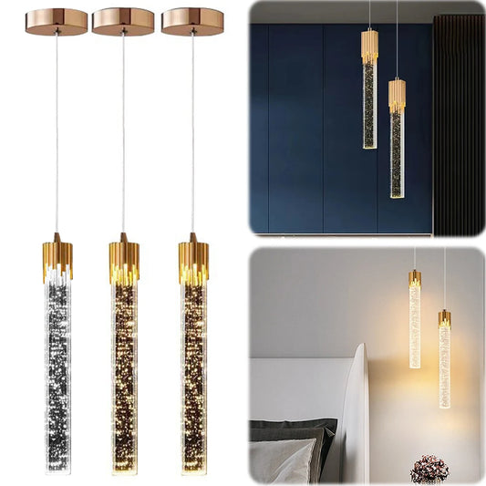 Lámpara colgante de techo con acabado dorado, 3 colores, LED de cristal regulable, luz de isla de cocina, altura ajustable para comedor sobre mesa