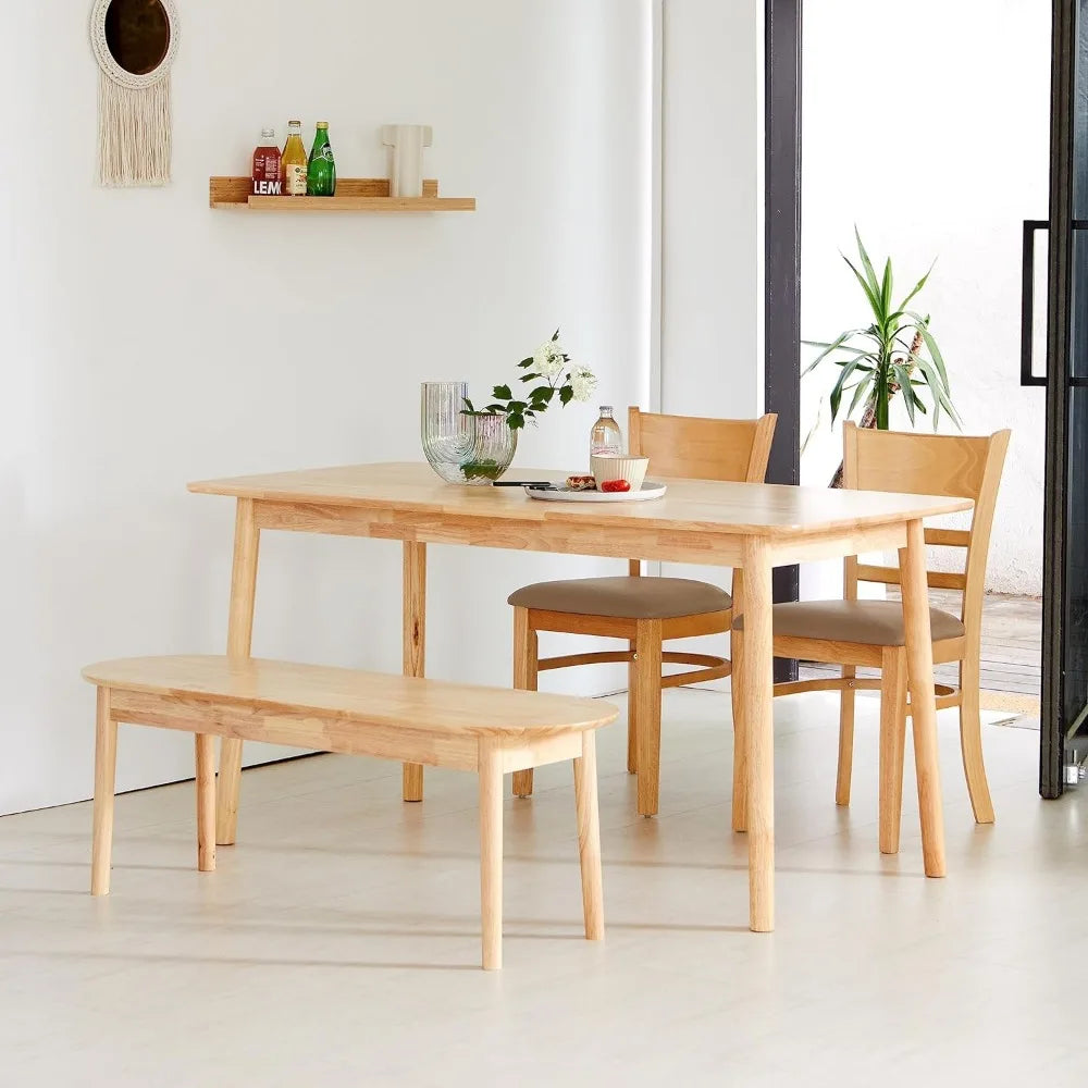 Table à manger rectangulaire en bois de chêne malaisien Aslan 59"/grand bureau de cuisine en bois massif (chêne naturel)