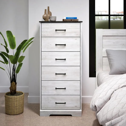 Astrid Tall White Dresser: 16"D x 20"W x 52"H, 6-Drawer Chest for Bedroom by Prepac - Perfect Chest of Drawers for Ample