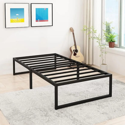 Marcos de cama de 14 pulgadas para dos personas, plataforma de metal resistente para cama de tamaño doble, no necesita somier, silencioso, fácil montaje, color negro