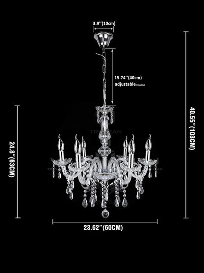 TRY-YEAN Transparent Cognac Crystal Glass 6 Arms Chandelier Glass Living Room Bedroom Dining Room Hanging Lamp Lobby Suspension