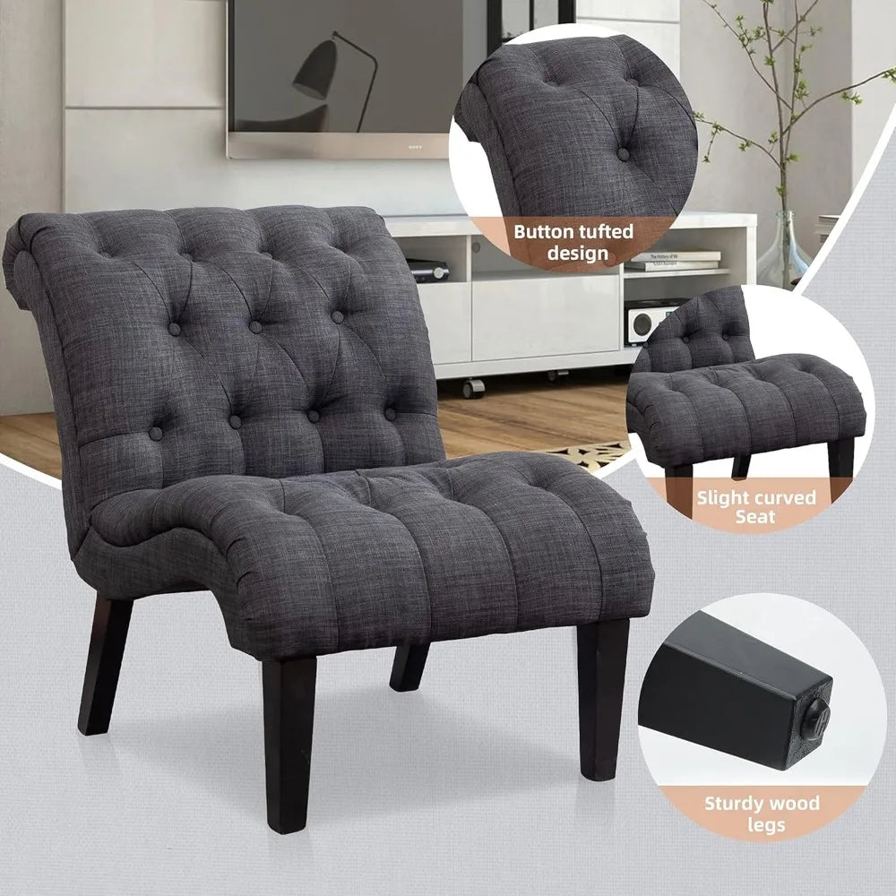 Upholstered Accent Chair for Bedroom Living Room Chairs Lounge Chair Armless Slipper Chair with Wood Legs Gray Fabric