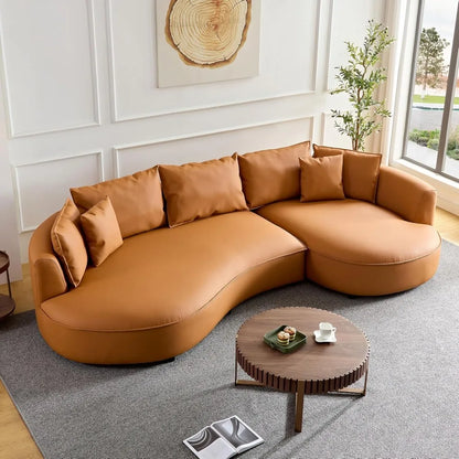 124.8" Modern Curved Sofa Couch, Upholstery Boucle Sofa  with Pillows, Right Hand Facing Sectional Boucle Fabric Couch