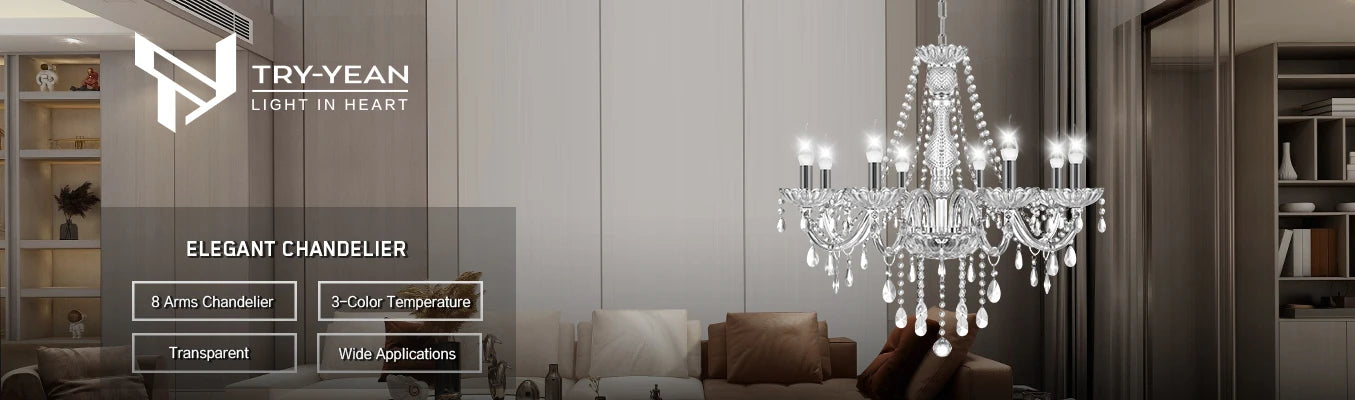 TRY-YEAN Cognac Crystal Glass Chandelier 8 Arms Chandelie Glass Living Room Bedroom Wedding Decor Hanging Lamp Lobby Suspension