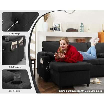 Sofa Bed Sleeper Pull Out 2 in 1 Sectional Sleeper Sofa with Storage,USB, Cup Holder,Pullout Sectional Couches for Apartment