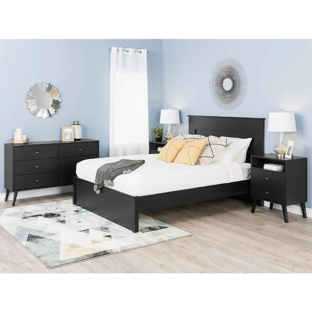 Bedroom Wooden Dresser with 6 Drawers, 16" D X 52.50" W X 33" H, Black