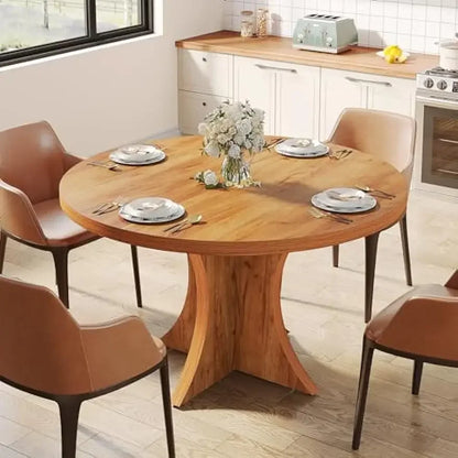 Table à manger ronde pour 4 à 6 personnes, table de cuisine de ferme de 47,24 pouces, table à manger en bois avec base sur piédestal, petite table à manger