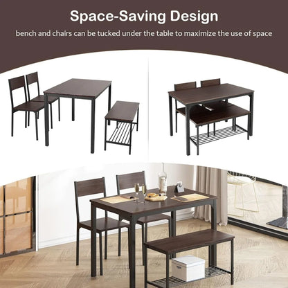 Dining Table Set for 4,  Kitchen Table Set with Chairs and Bench, 4 Piece Dining Room Table Set for Small Space,  Restaurant