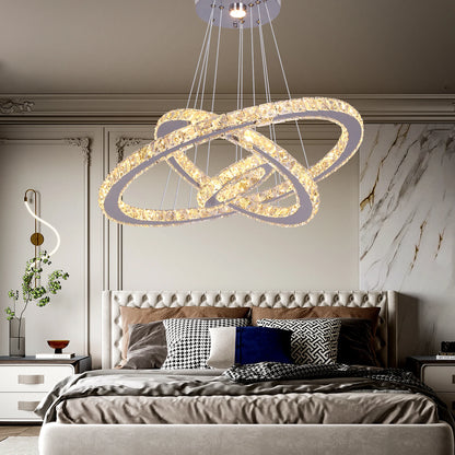 Modern Crystal Chandelier Lamp Chrome Led Living Room Dimming Pendant Light Bedroom Adjustable Hanging Lamps With Remote Control