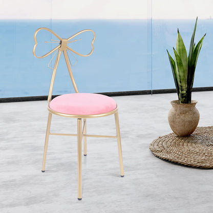 Taburete de tocador para maquillaje, moderno sillón de terciopelo con acento de mariposa, color rosa, bonito sillón con lazo para niñas, decoración del hogar para dormitorio