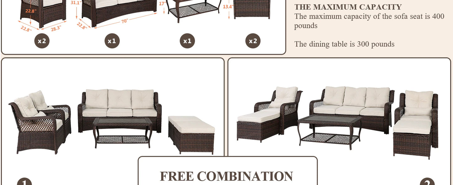 6 Pieces Patio Furniture Set, Wicker Outdoor Patio Conversation Sets, Sectional Rattan Sofa Chairs with Coffee Table